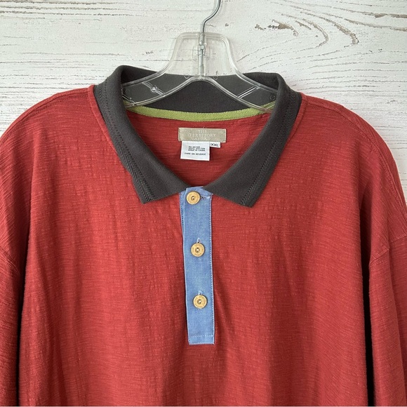 THE TERRITORY AHEAD Color Block Cotton Polo Shirt XXL Rust Red Yellow Blue - Picture 3 of 6